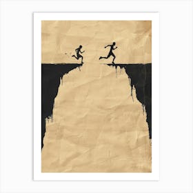 Two People Running Over A Cliff 1 Art Print