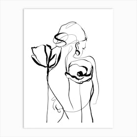 Woman silhouette with poppies Art Print