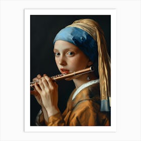 Girl Playing Flute Art Print