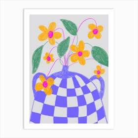 Checkered Vase with flowers Art Print