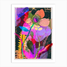 Poppy 2 Neon Flower Collage Art Print