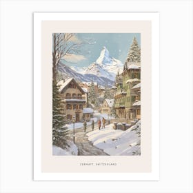 Vintage Winter Poster Zermatt Switzerland 4 Art Print