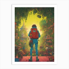 Man With A Backpack Art Print