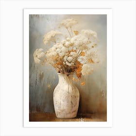 Queen Anne S Lace, Autumn Fall Flowers Sitting In A White Vase, Farmhouse Style 3 Art Print