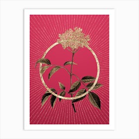 Gold Elderflower Tree Glitter Ring Botanical Art on Viva Magenta n.0019 Art Print