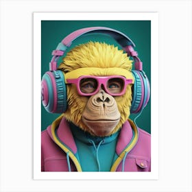 Gorilla With Headphones 1 Art Print