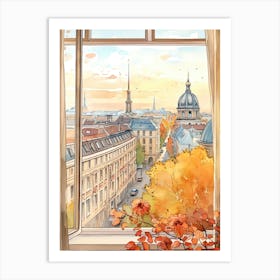 Window View Of Berlin Germany In Autumn Fall, Watercolour 3 Art Print