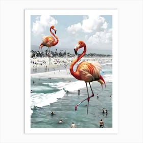 Flamingos At The Beach Art Print