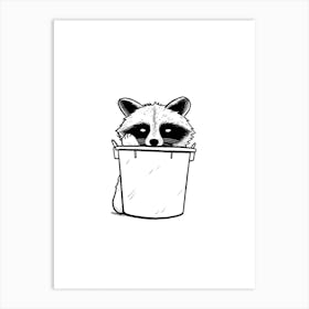 A Minimalist Line Art Piece Of A Tanezumi Raccoon 2 Art Print