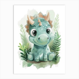 Cute Triceratops Watercolour 3 Art Print