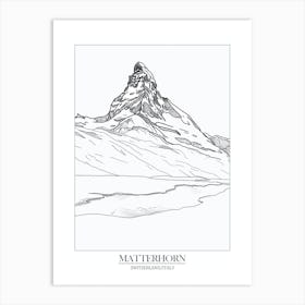 Matterhorn Switzerland Italy Line Drawing 3 Poster Art Print