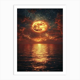 Full Moon Over The Ocean 3 Art Print