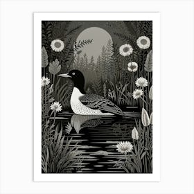 Bird Linocut Common Loon 4 Art Print