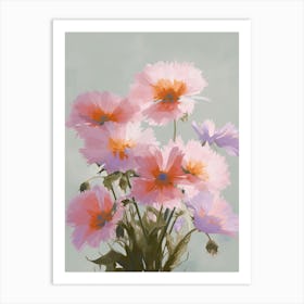 Aster Flowers Acrylic Pastel Colours 4 Art Print