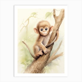 Monkey Painting Drawing Watercolour 1 Art Print
