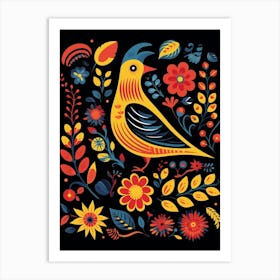 Folk Bird Illustration Cowbird 1 Art Print