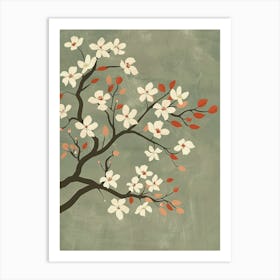 Dogwood Tree Minimal Japandi Illustration 1 Art Print