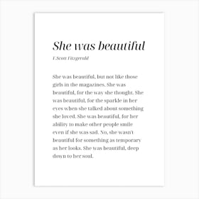 She Was Beauttiul White Art Print