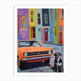 Plymouth Barracuda Vintage Car With A Dog, Matisse Style Painting 1 Art Print