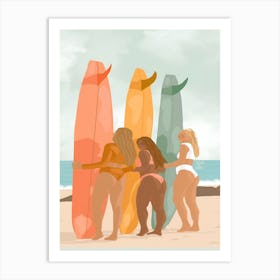 Girls With Surfboards Art Print