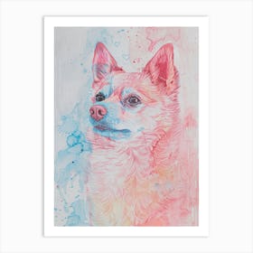 Red Watercolour Dog Line Drawing Art Print