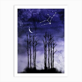 Night Sky With Stars And Trees - Starry Night and Moon #8 Art Print