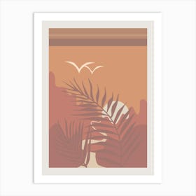 Palm Leaves At Sunset Boho Earth Colors Illustration Art Print