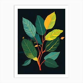 Leaves On Black Background Art Print