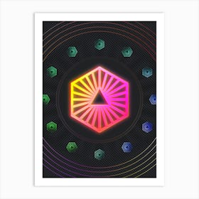 Neon Geometric Glyph in Pink and Yellow Circle Array on Black n.0367 Art Print