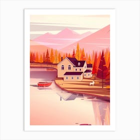 Autumn House By The Lake Art Print