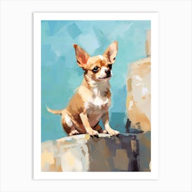 Chihuahua Dog, Painting In Light Teal And Brown 2 Art Print