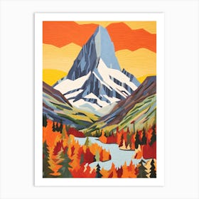 Mount Assiniboine Canada 3 Colourful Mountain Illustration Art Print