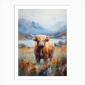 Brushstroke Impressionism Style Painting Of A Highland Cow In The Scottish Valley 7 Art Print