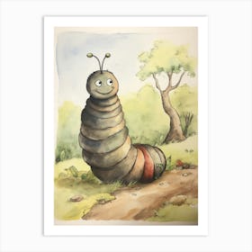 Storybook Animal Watercolour Worm 1 Art Print