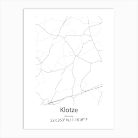 Klotze,Germany Minimalist Map Art Print