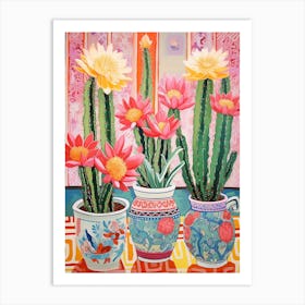 Cactus Painting Maximalist Still Life Trichocereus Cactus 3 Art Print