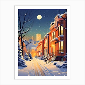 Winter Travel Night Illustration Montreal Canada 4 Art Print