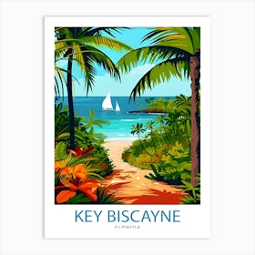 Key Biscayne Florida Print Tropical Island Art Miami Beach Poster Coastal Paradise Wall Decor Florida Keys Illustration Seaside Resort Art Print