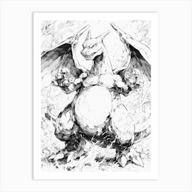 Charizard Black And White Art Print