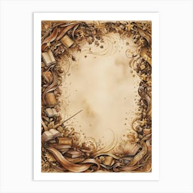 Frame With Books And Flowers Art Print