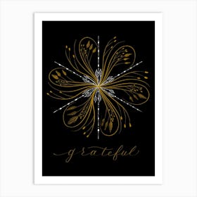 Snowflake Calligraphy Grateful Gold Art Print