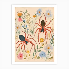 Folksy Floral Animal Drawing Spider Art Print