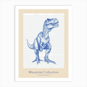 Giganotosaurus Dinosaur Blue Print Sketch 2 Poster Art Print