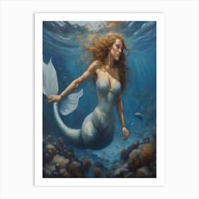 Mermaid With Red Hair Print Art Print