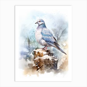 Snowy Watercolour Pidgeon 2 Art Print