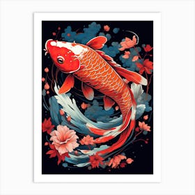 Koi Fish Animal Drawing In The Style Of Ukiyo E 3 Art Print