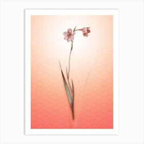 Sword Lily Vintage Botanical in Peach Fuzz Seigaiha Wave Pattern n.0206 Art Print
