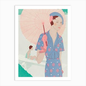 Woman On A Boat Art Print