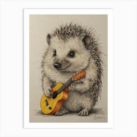 Hedgehog Playing Guitar 19 Art Print