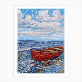 Red Boat In The Ocean 1 Art Print